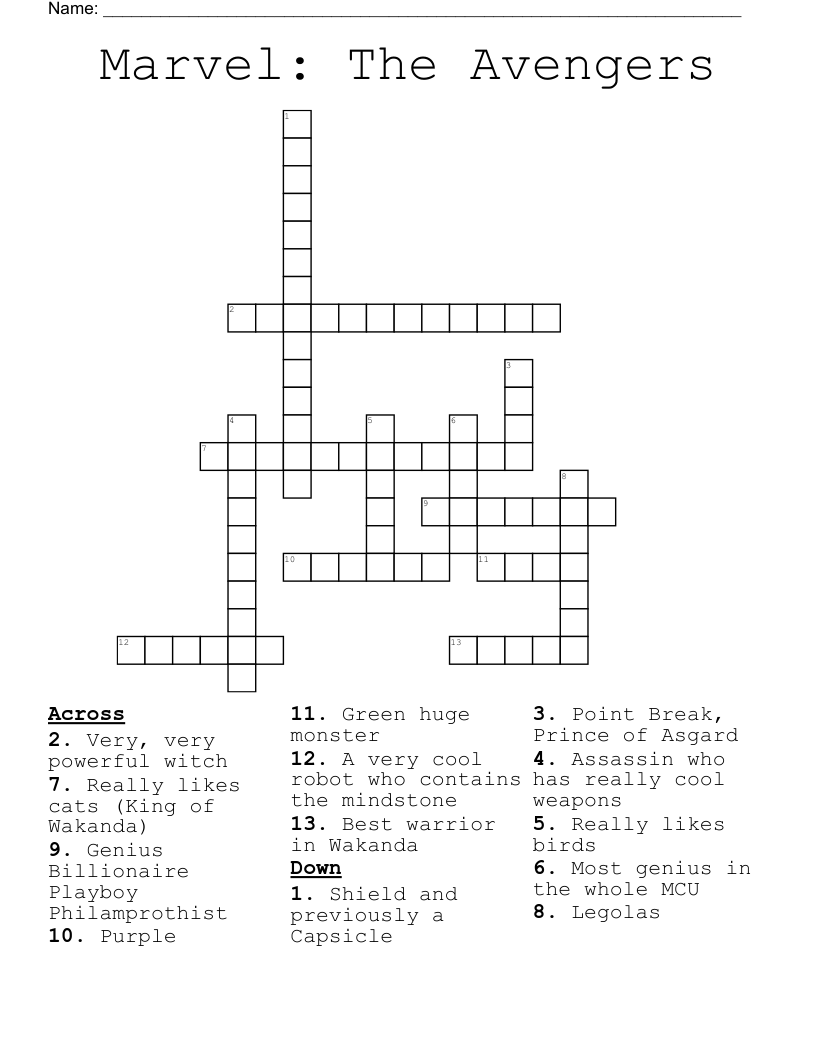 Marvel: The Avengers Crossword