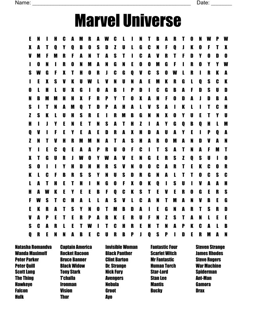 Marvel Universe Word Search