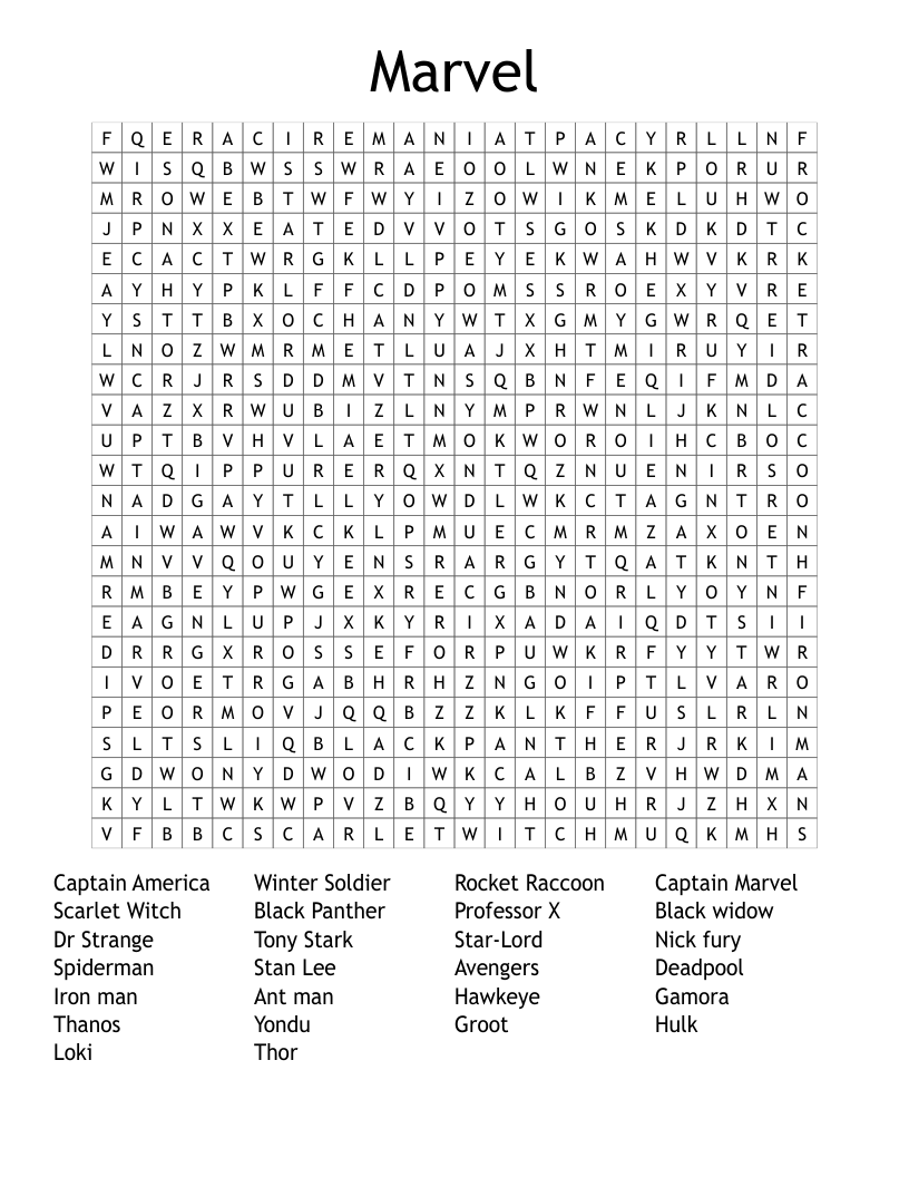 Marvel  Word Search