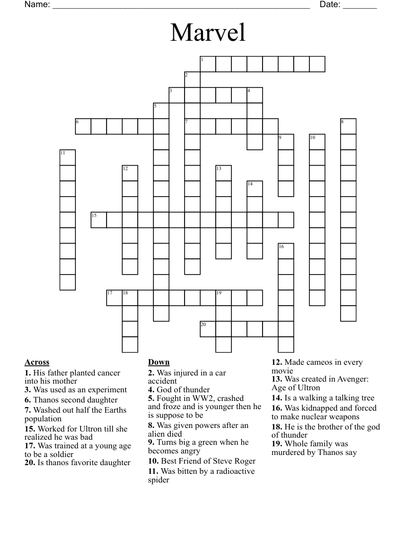 Marvel  Crossword