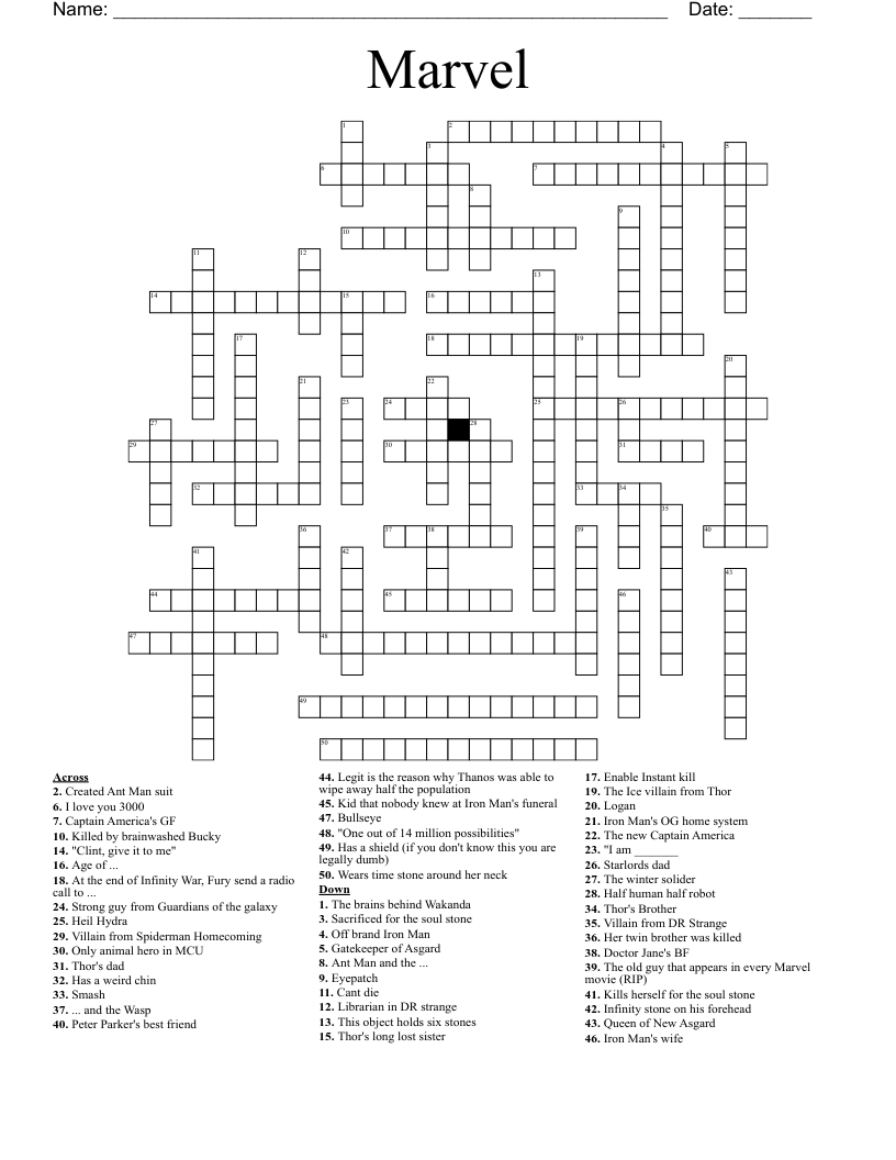 Marvel  Crossword