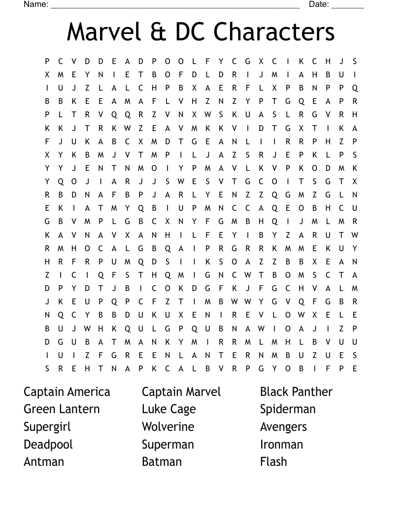 Marvel & DC Characters  Word Search