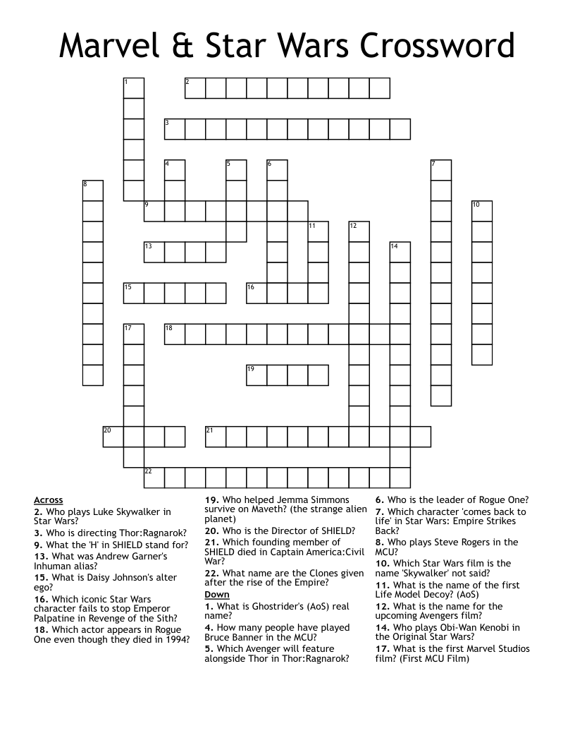 Marvel & Star Wars Crossword