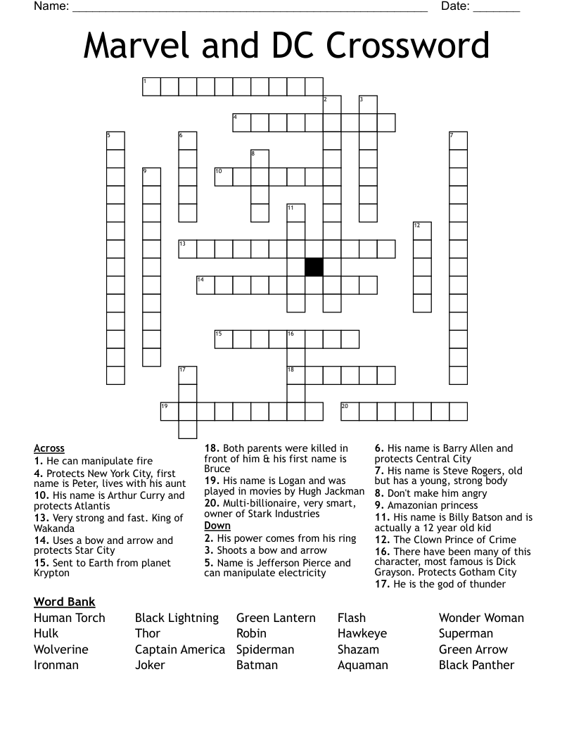 Marvel and DC Crossword