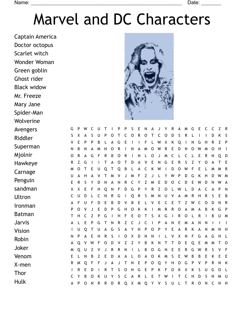 Marvel and DC Characters Word Search