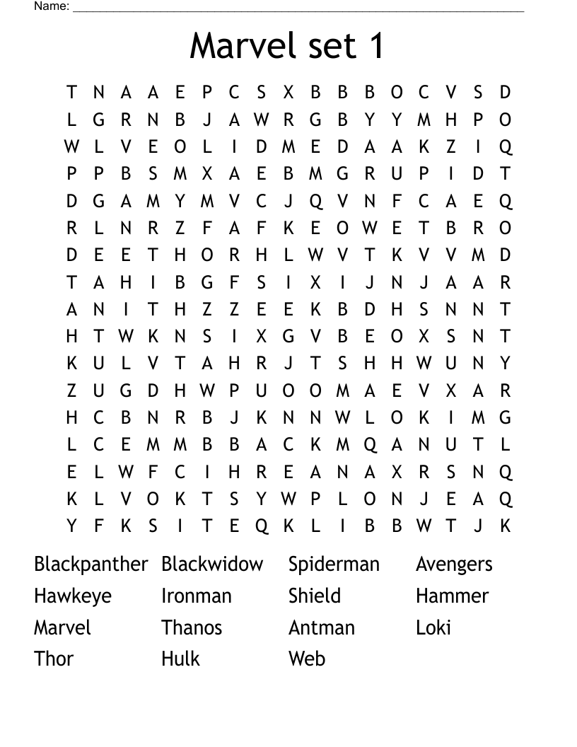 Marvel set 1 Word Search