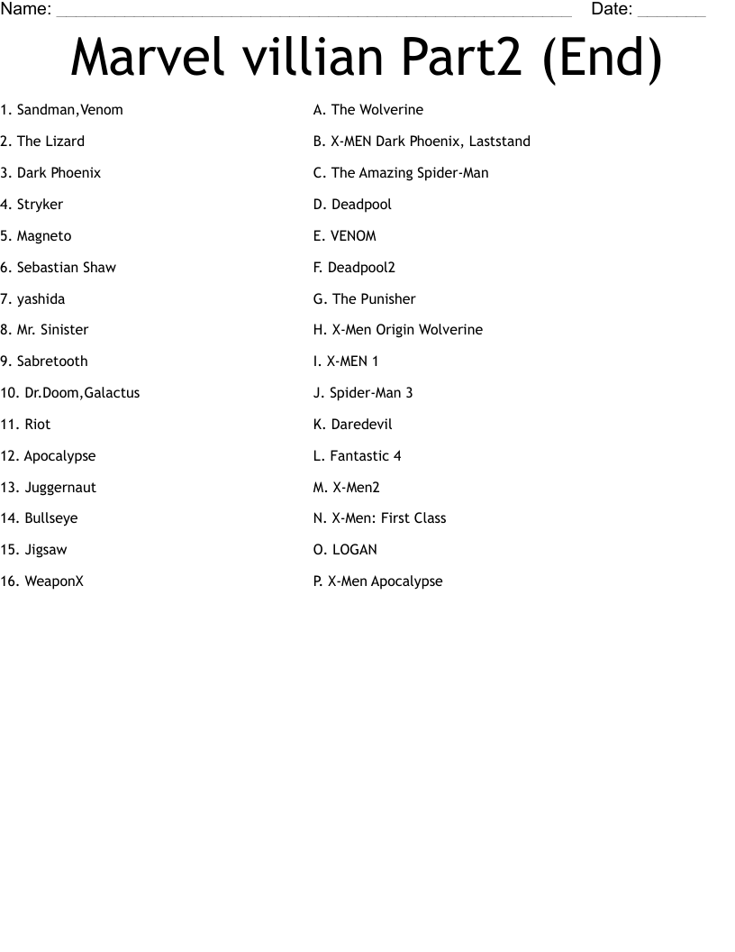Marvel villian Part2 (End) Worksheet