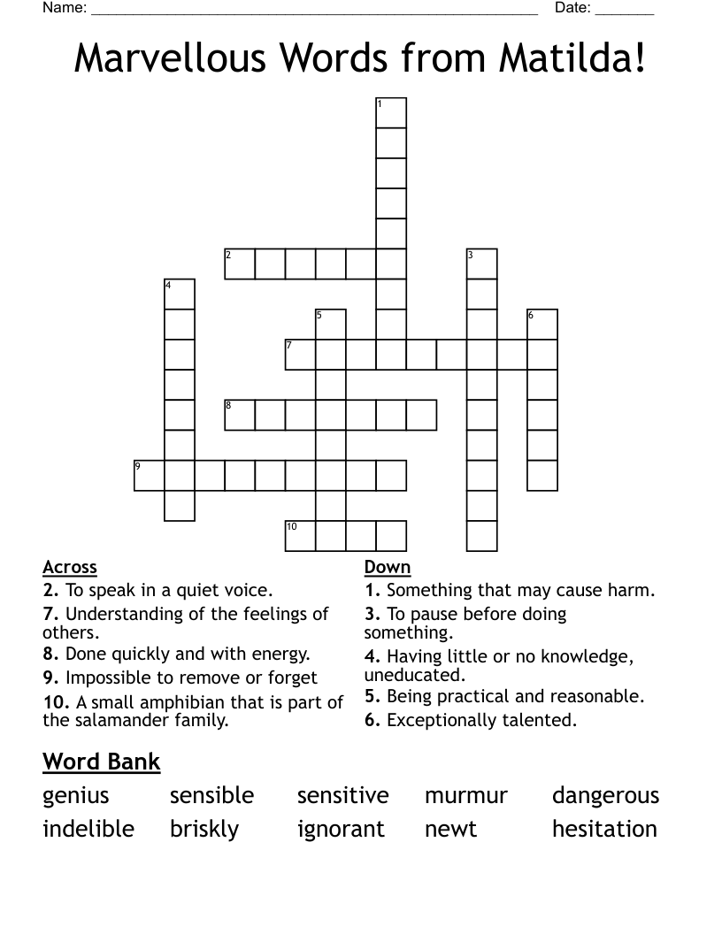 Marvellous Words from Matilda! Crossword