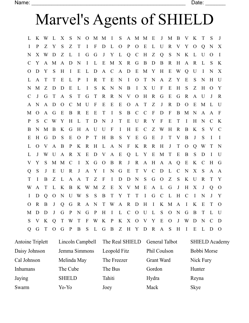 Marvel's Agents of SHIELD Word Search