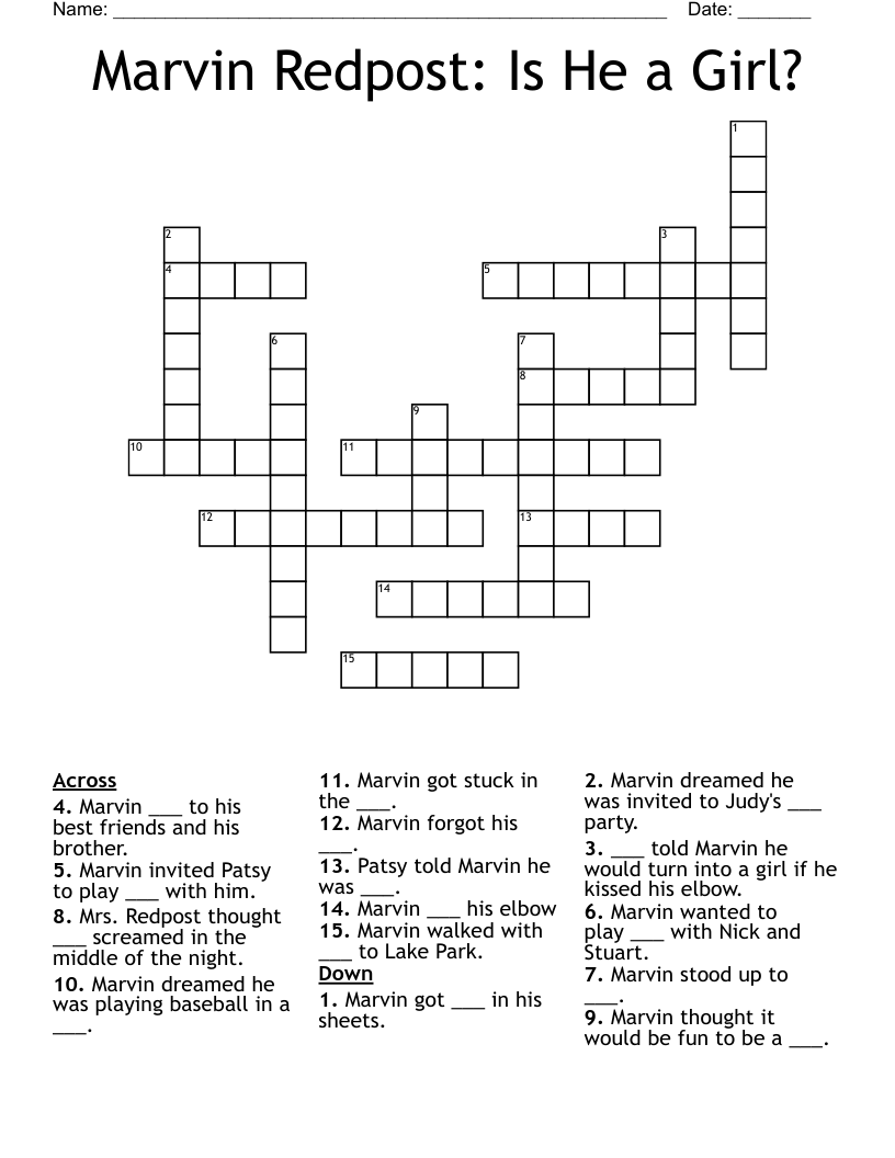 Marvin Redpost: Is He a Girl? Crossword
