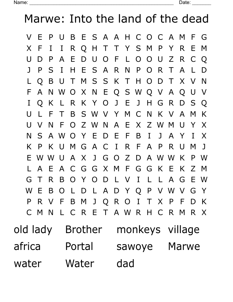 Marwe: Into the land of the dead Word Search