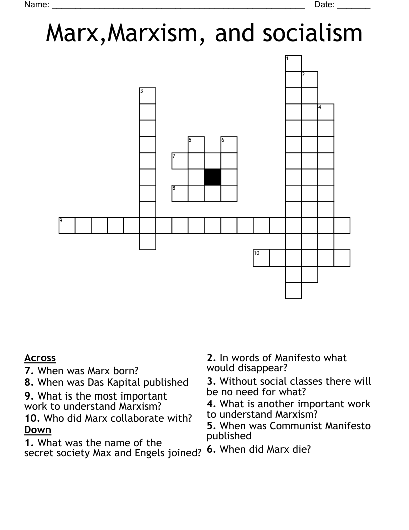 Marx,Marxism, and socialism  Crossword