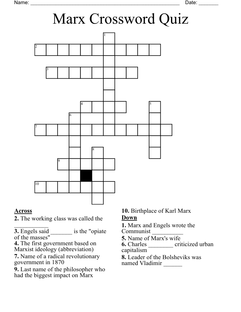 Marx Crossword Quiz