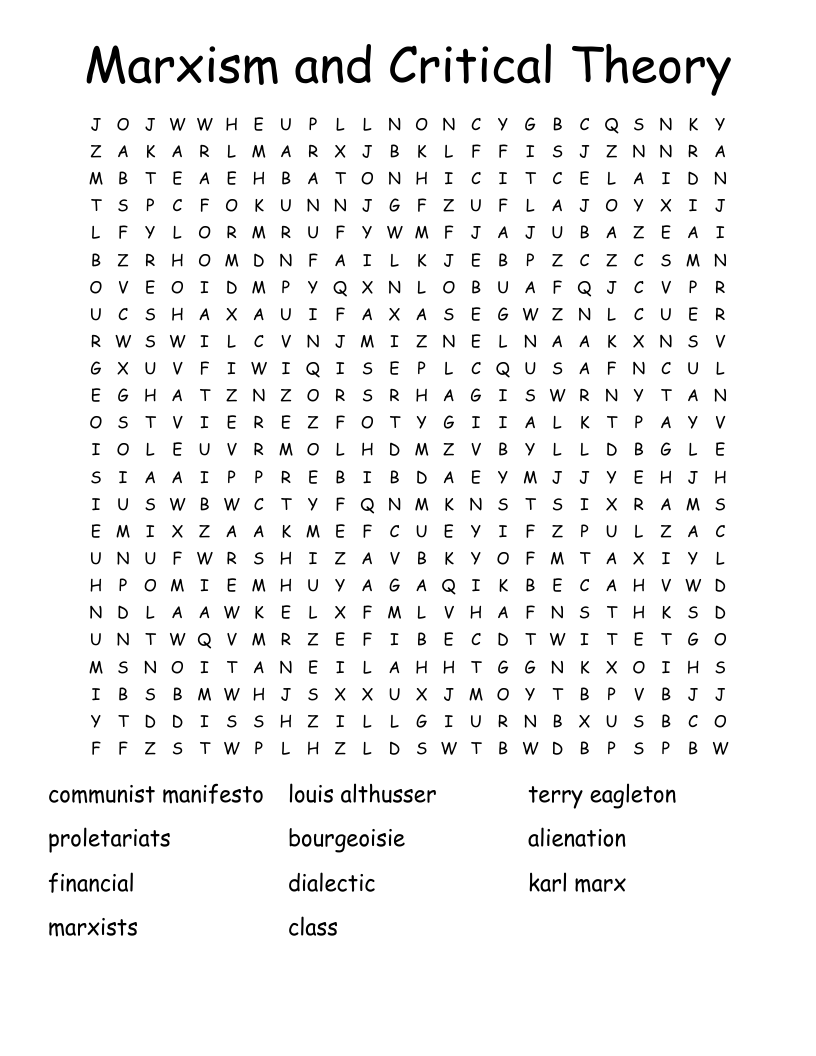 Marxism and Critical Theory Word Search