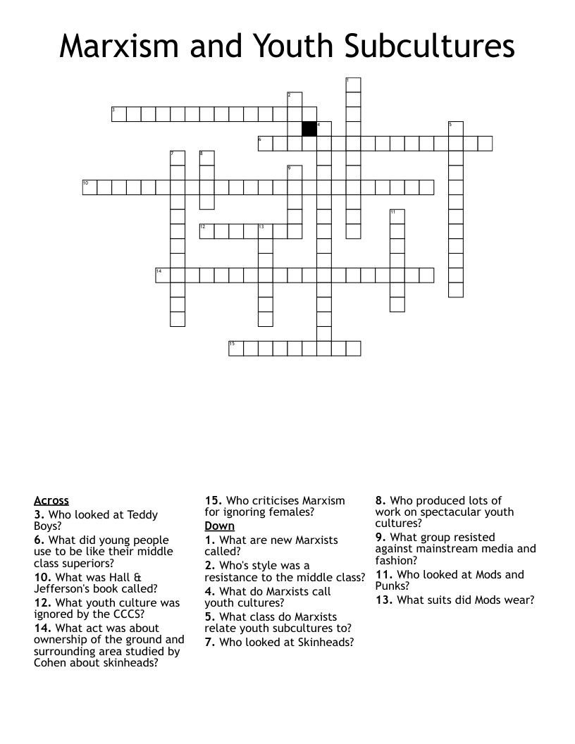 Marxism and Youth Subcultures Crossword
