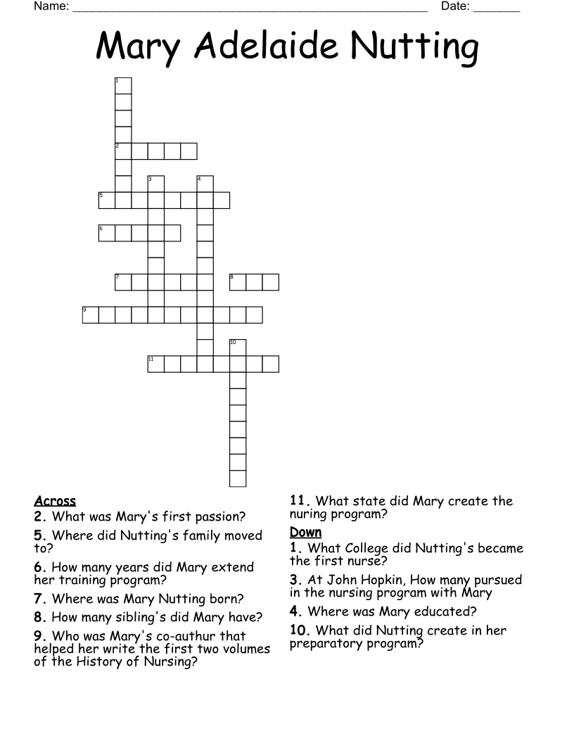 Mary Adelaide Nutting Crossword