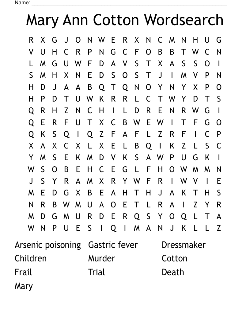 Mary Ann Cotton Wordsearch