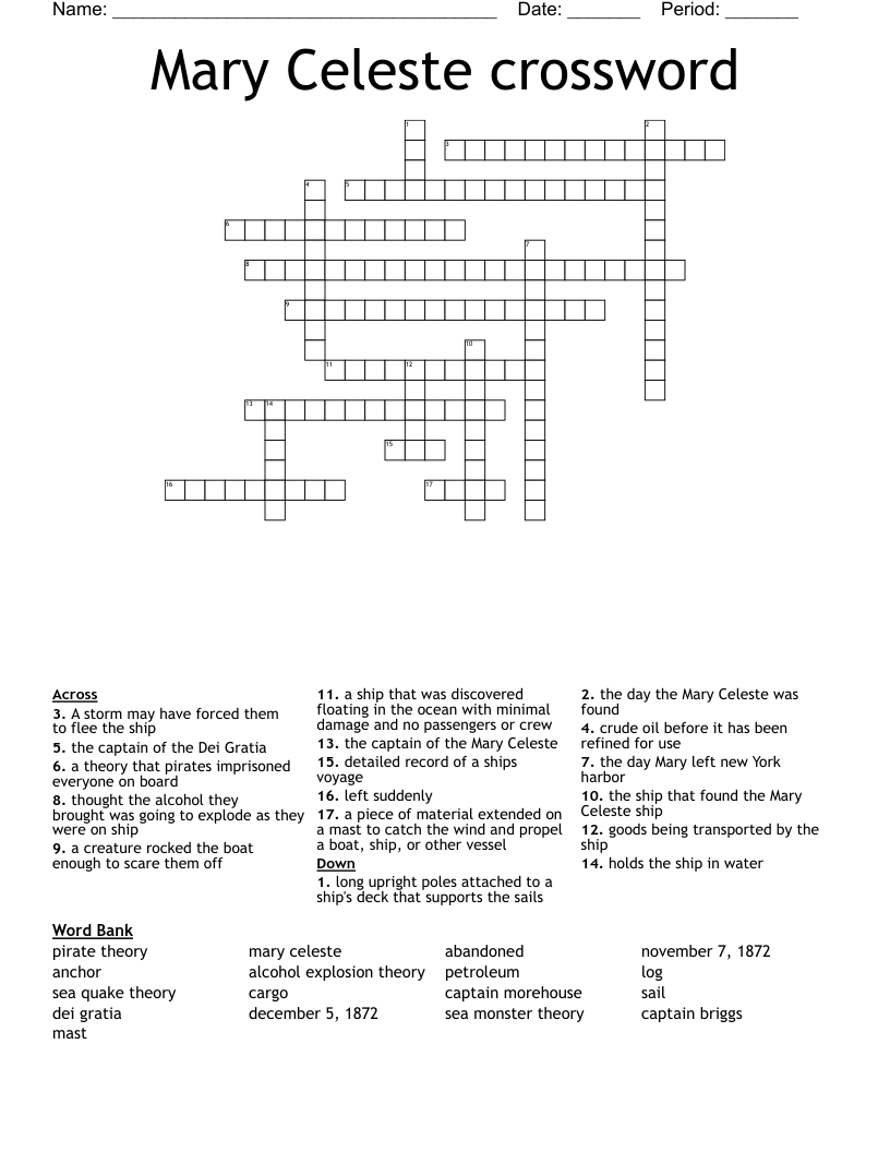 Mary Celeste crossword