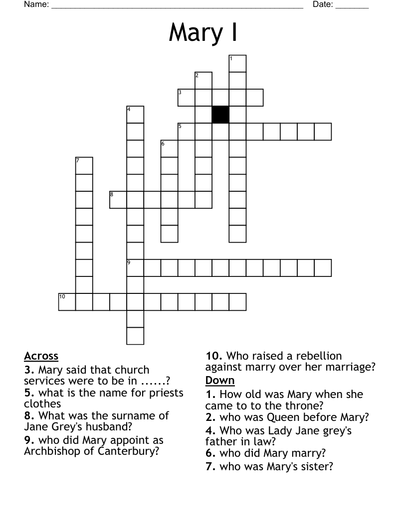 Mary I Crossword