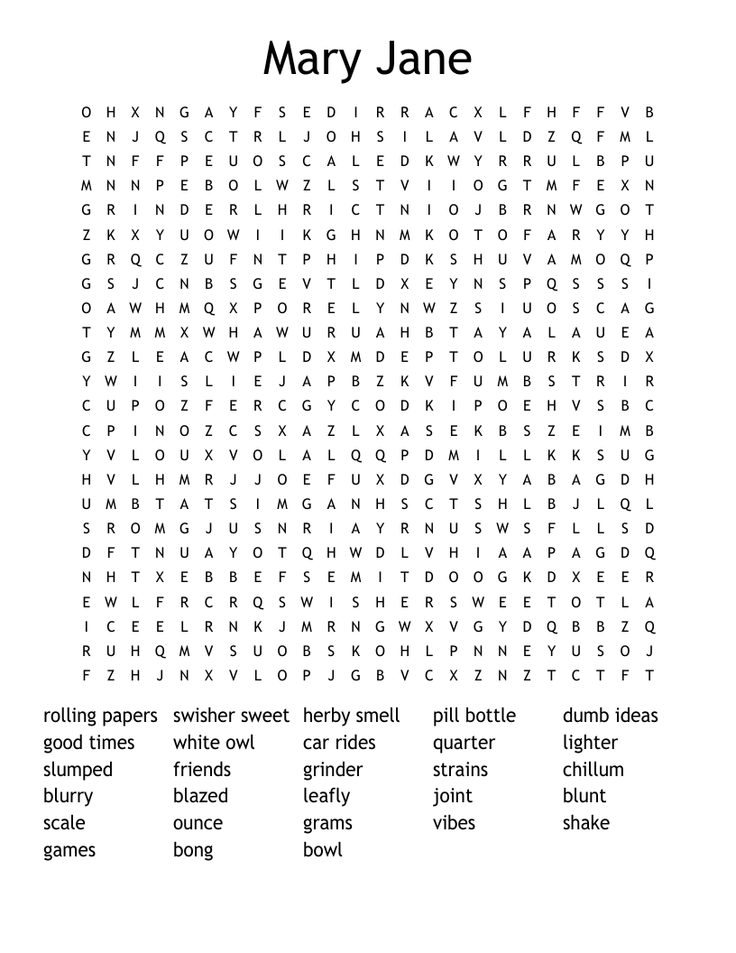 Mary Jane  Word Search