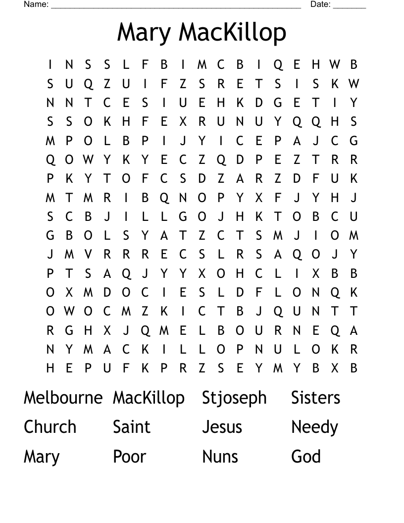 Mary MacKillop  Word Search