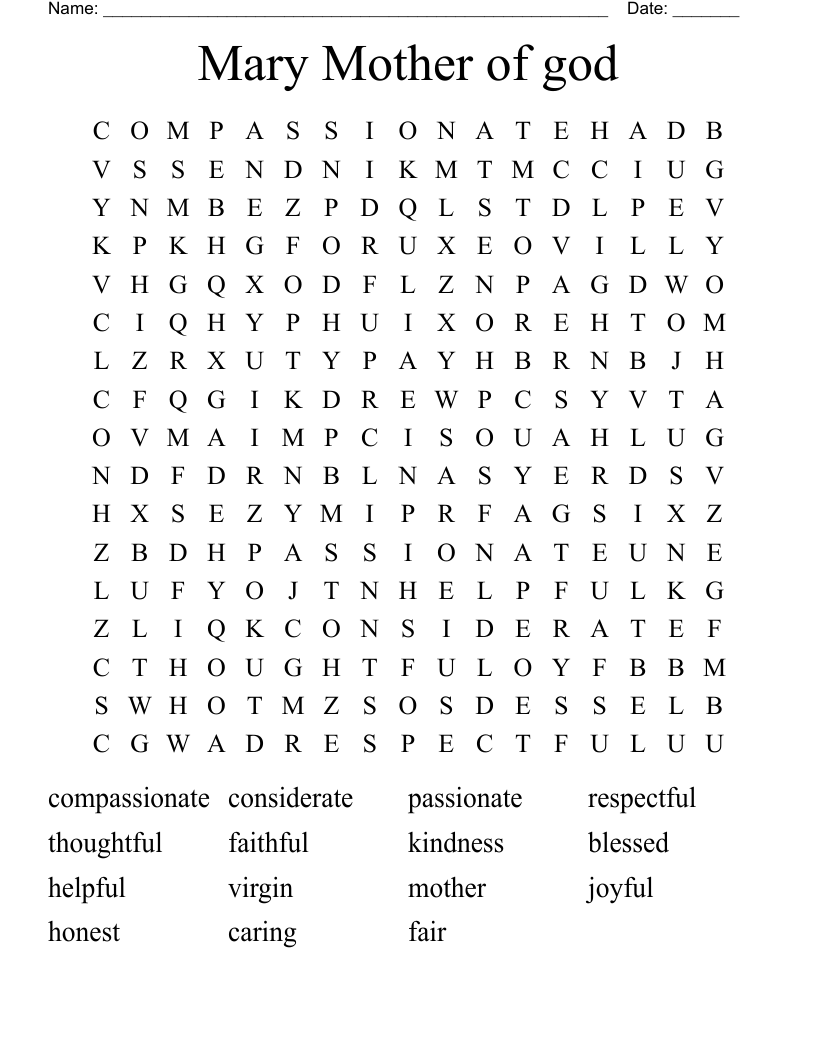 Mary Mother of god Word Search