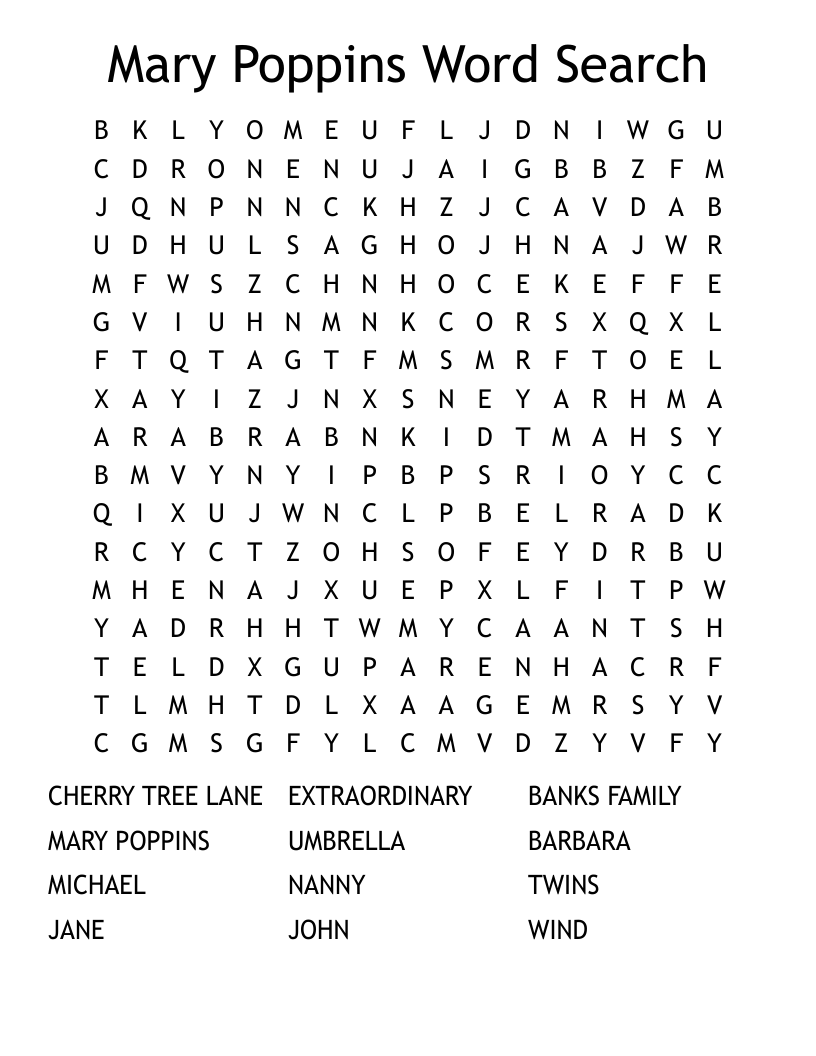 Mary Poppins Word Search