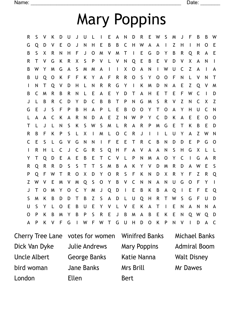 Mary Poppins  Word Search