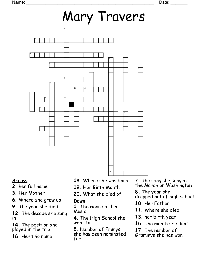 Mary Travers Crossword