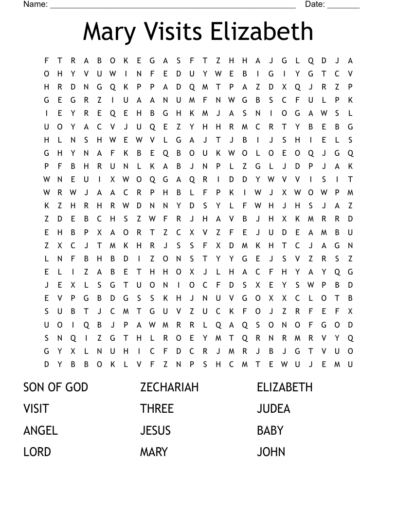 Mary Visits Elizabeth Word Search