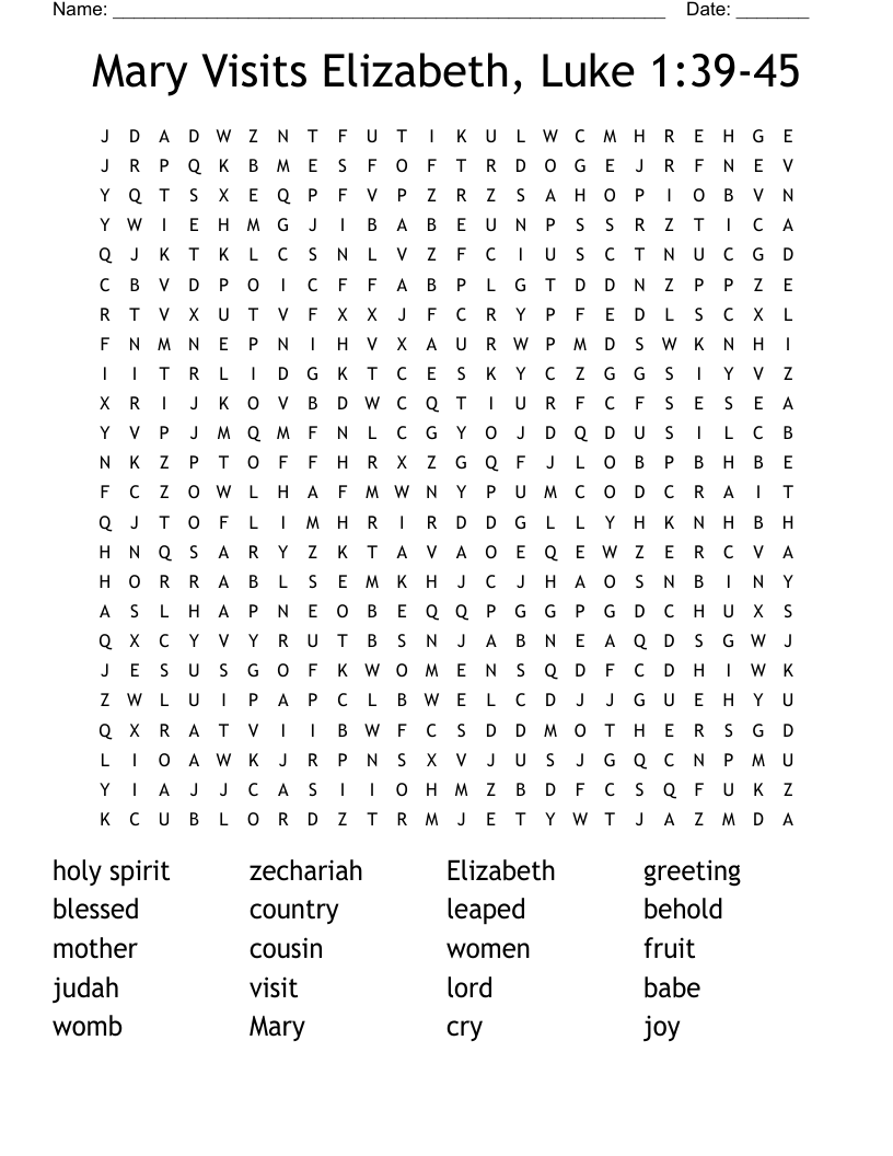 Mary Visits Elizabeth, Luke 1:39-45 Word Search