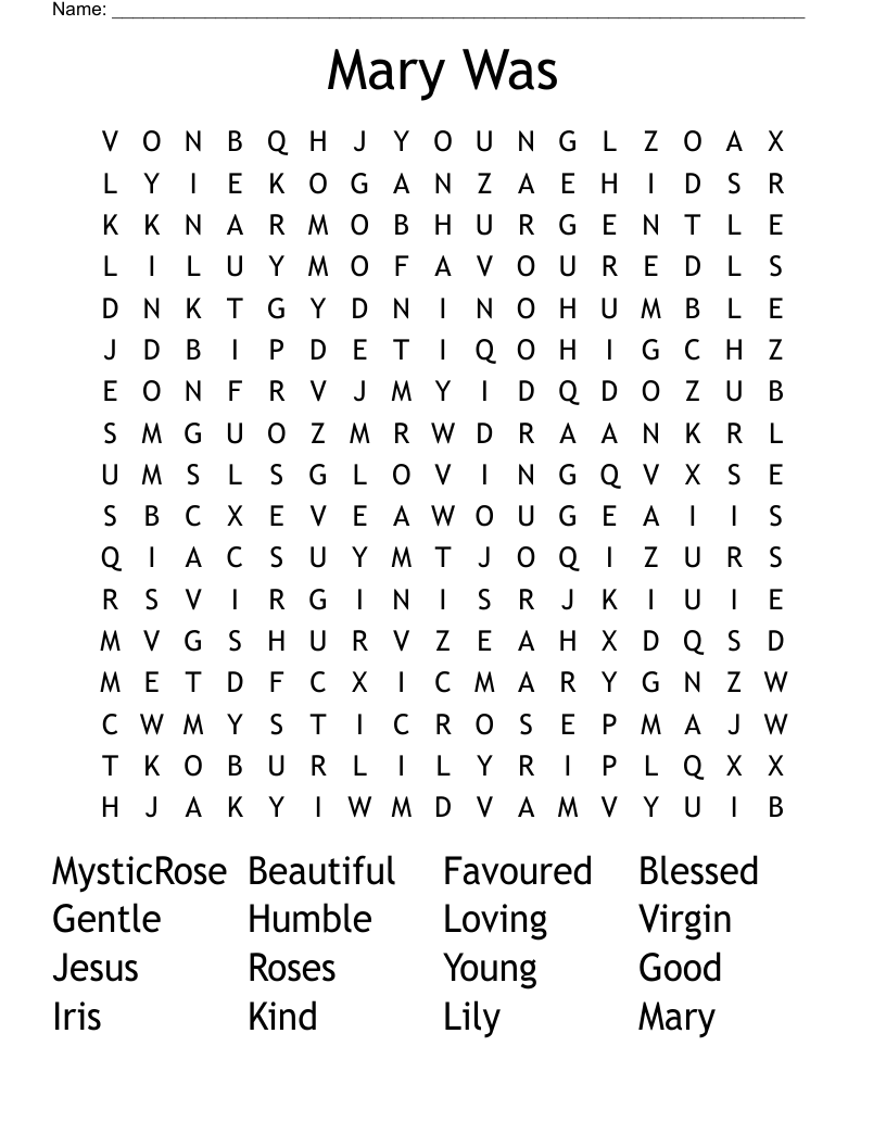 Mary Was Word Search
