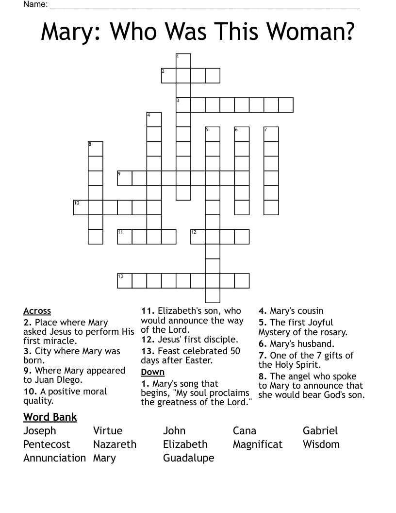 Mary: Who Was This Woman? Crossword
