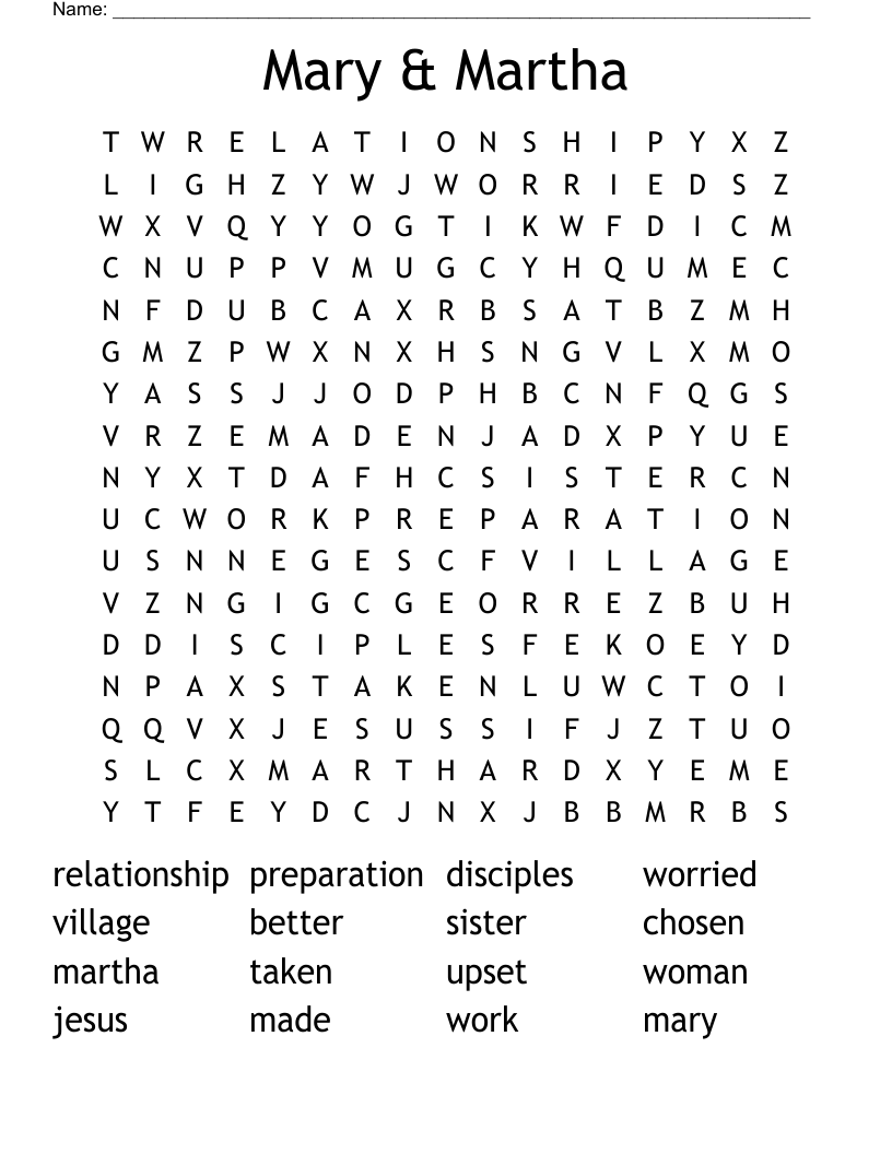 Mary & Martha Word Search