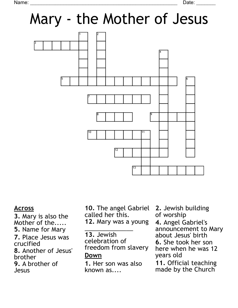 Mary - the Mother of Jesus Crossword