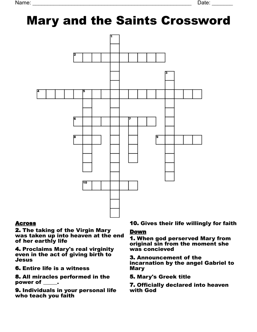 Mary and the Saints Crossword