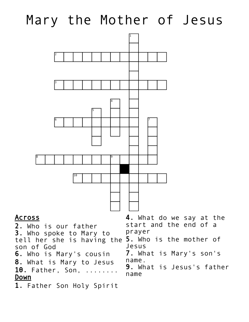 Mary the Mother of Jesus Crossword