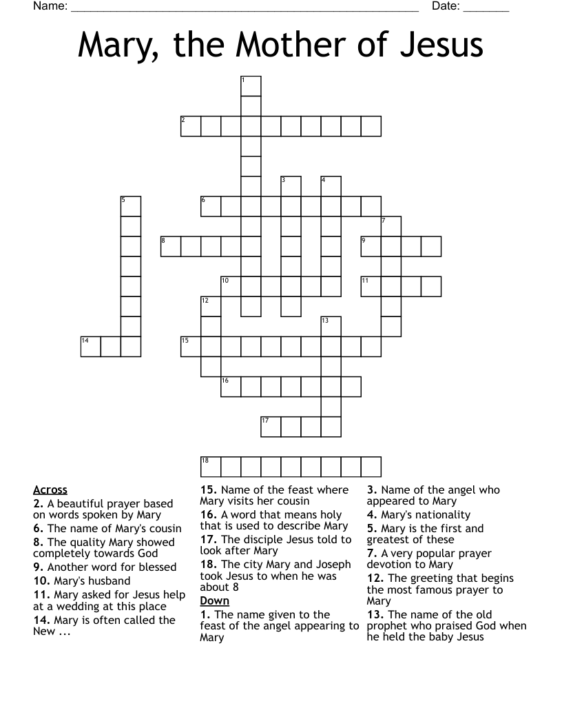 Mary, the Mother of Jesus Crossword