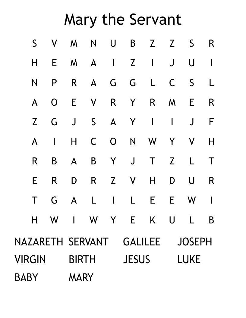 Mary the Servant Word Search