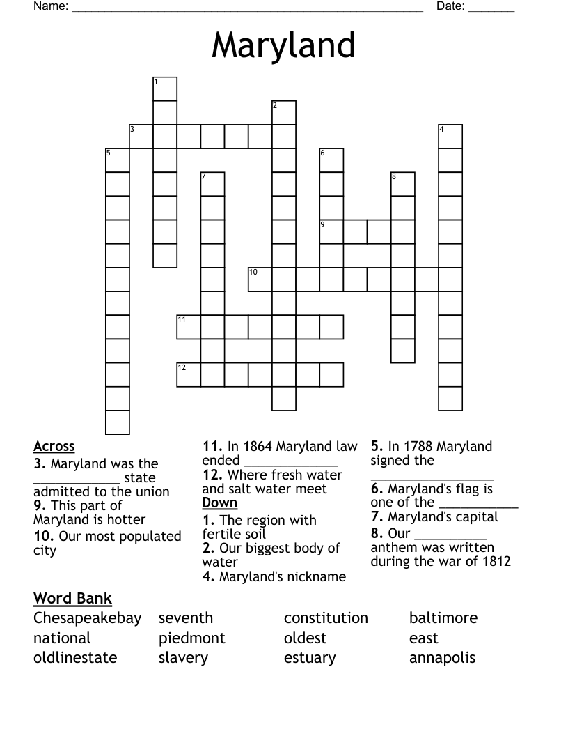 Maryland Crossword