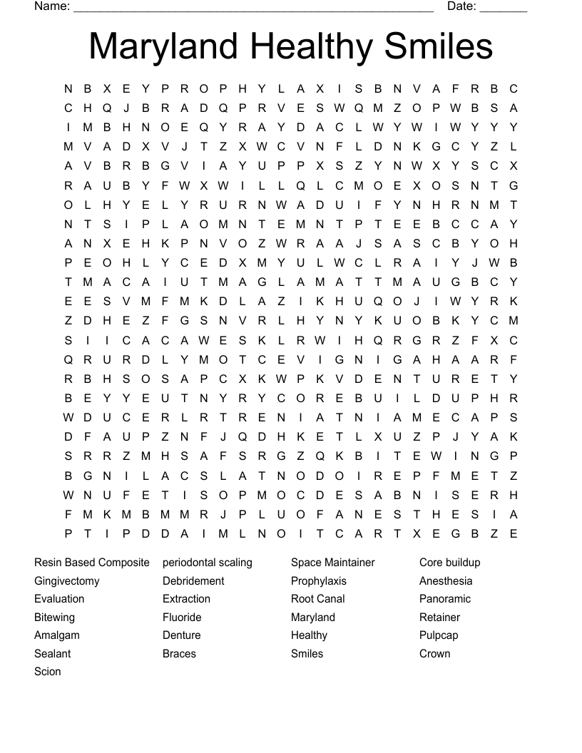Maryland Healthy Smiles Word Search