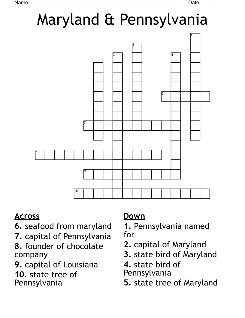 Maryland & Pennsylvania Crossword