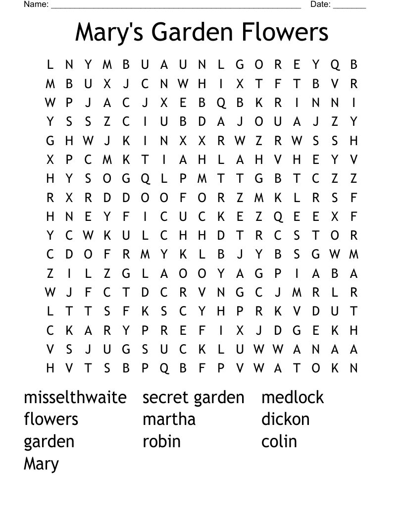 Mary's Garden Flowers  Word Search