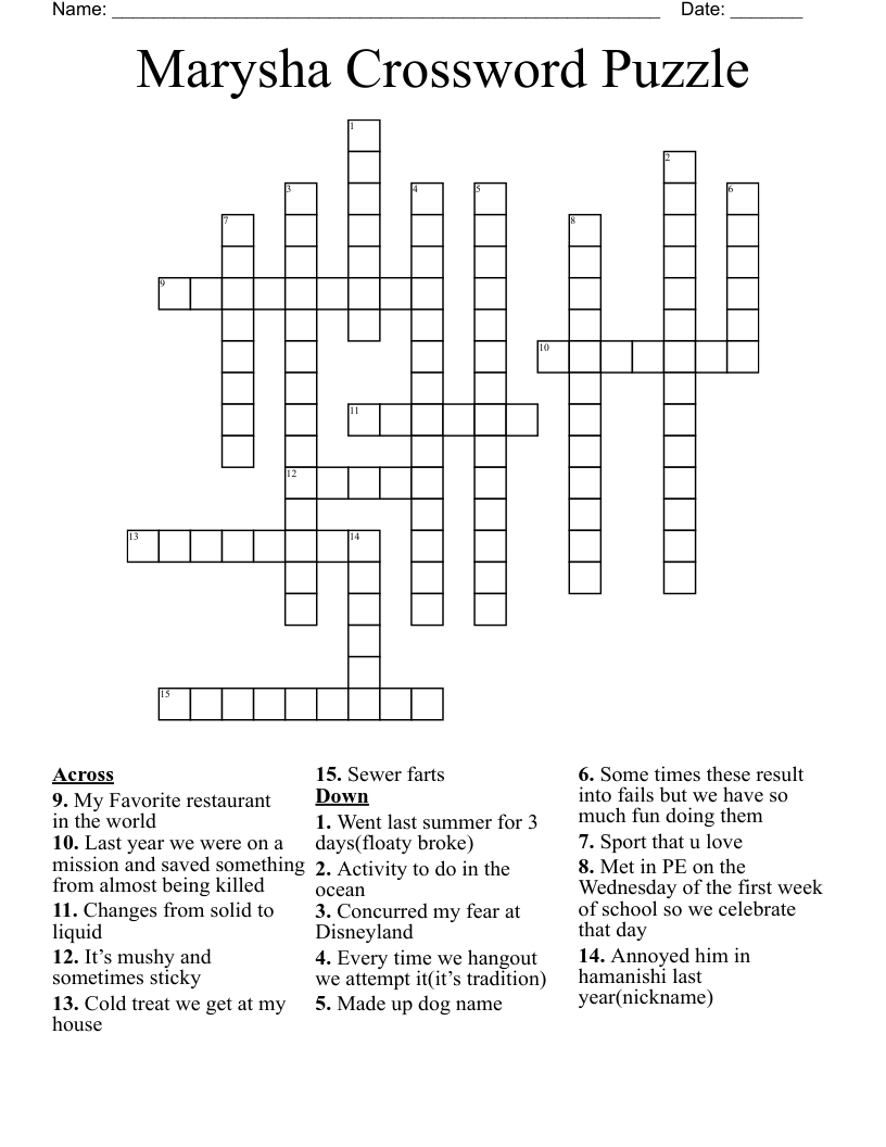Marysha Crossword Puzzle