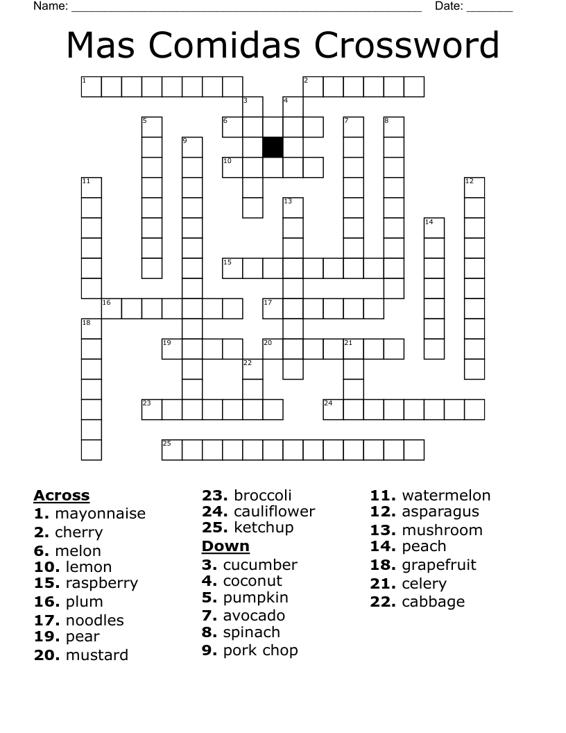 Mas Comidas Crossword