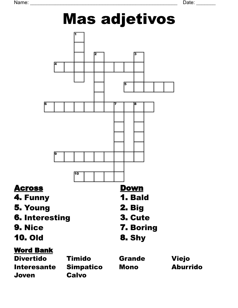 Mas adjetivos Crossword