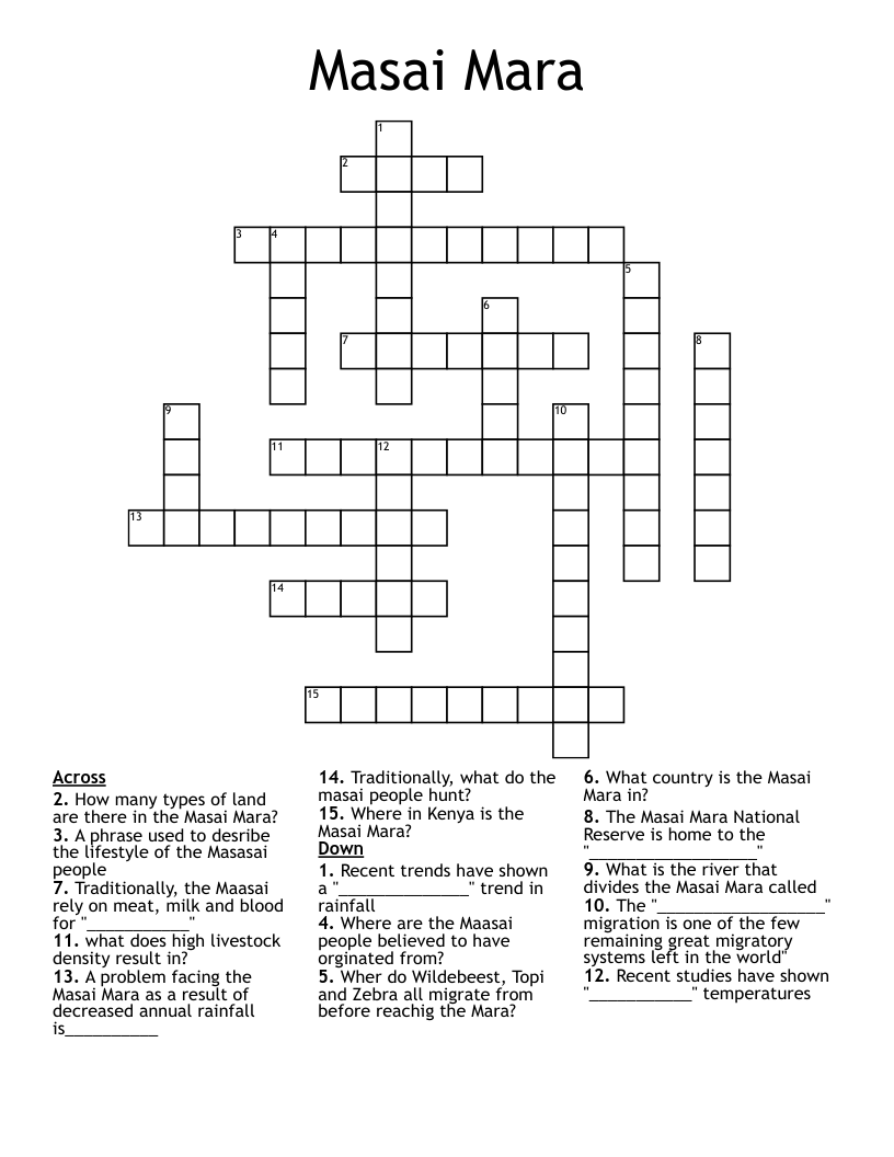 Masai Mara Crossword