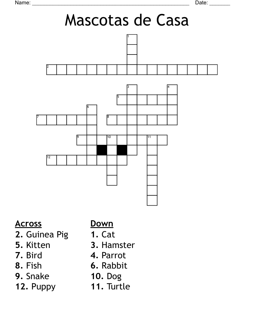 Mascotas de Casa Crossword