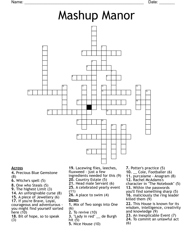 Mashup Manor Crossword