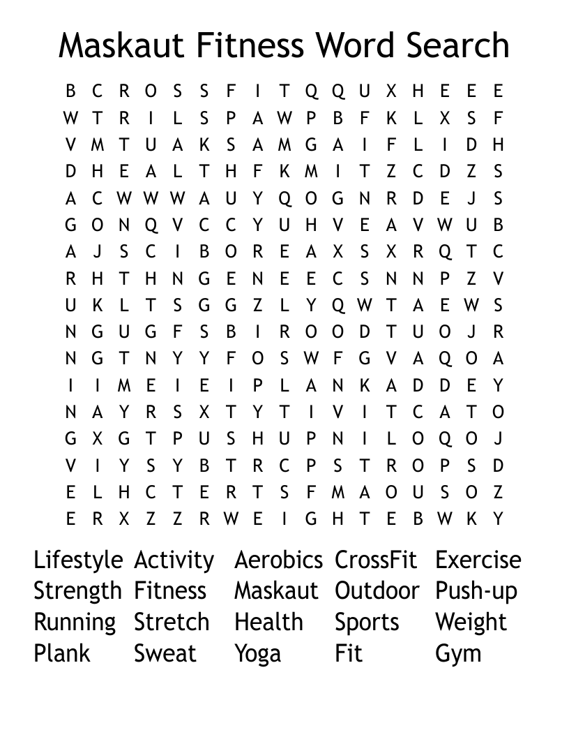Maskaut Fitness Word Search